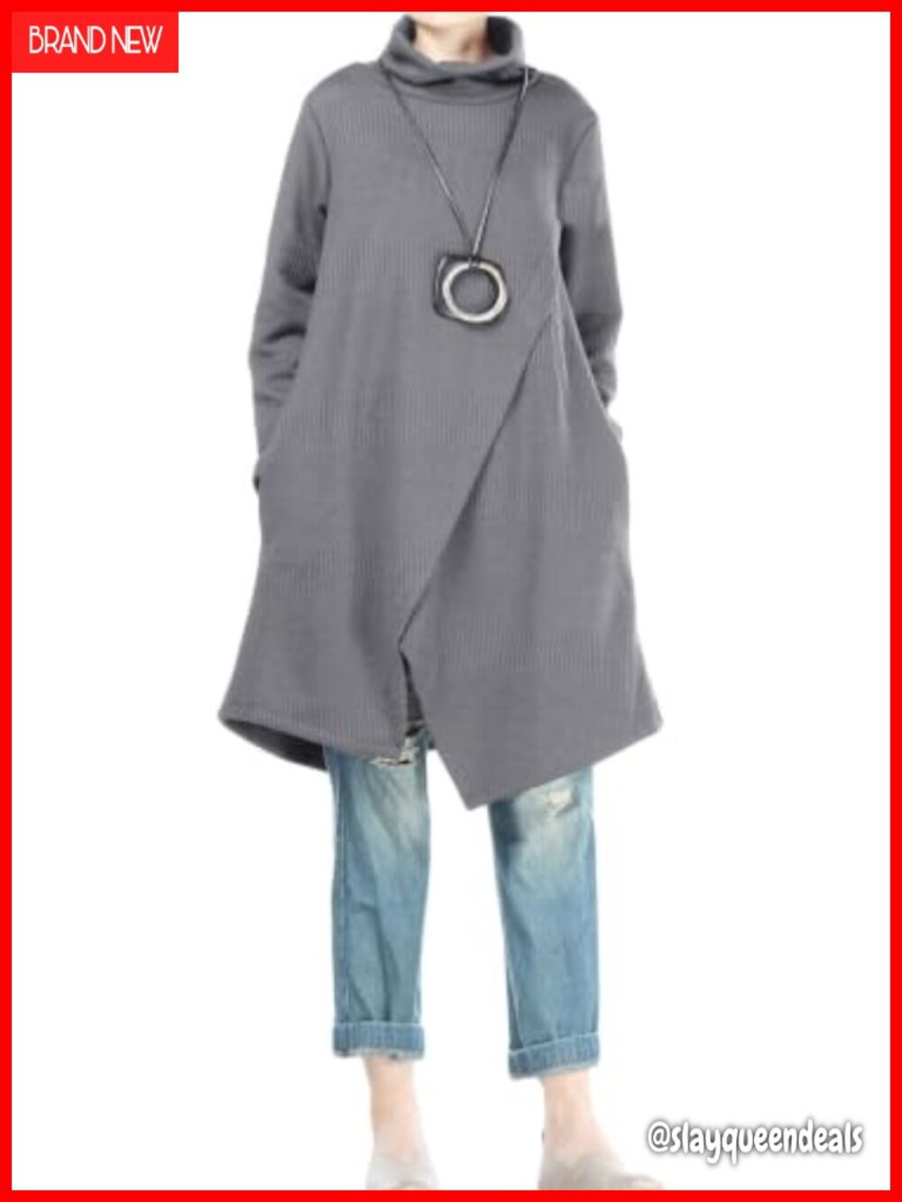 Womens Long Sleeve Cowl Neck Sweater Dress with Pockets